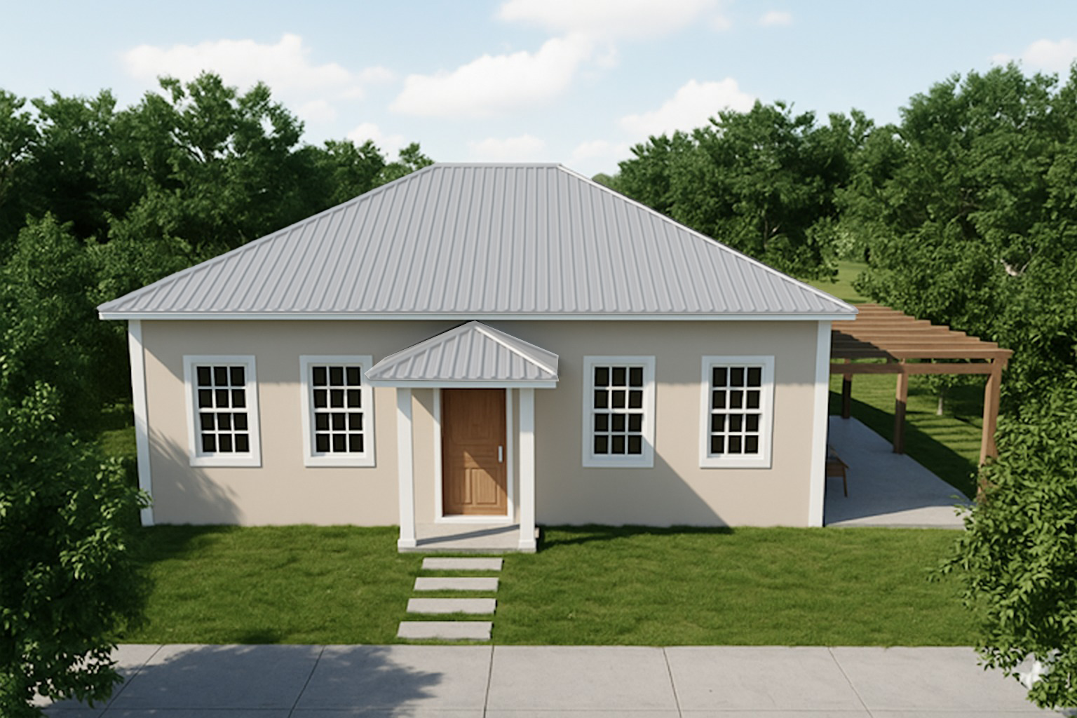 Casa com telhado colorido